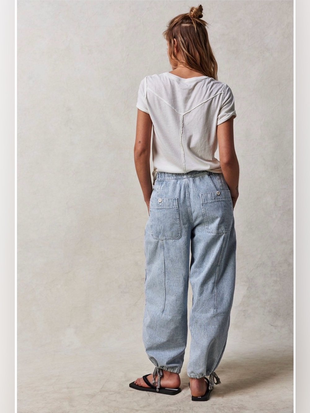 We The Free Bright Eyed Low Slung Pull On Striped Barrel Jeans XS - Picture 3 of 10